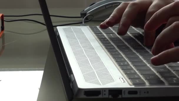 Дівчина Працює Вдома Офісі Руки Клавіатурі — стокове відео
