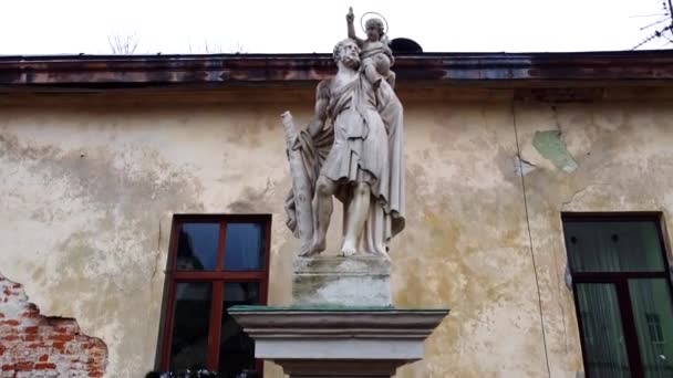 Säule Des Heiligen Christopher Anfang Des Jahrhunderts Lviv Ukraine — Stockvideo