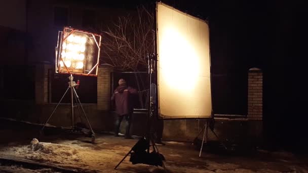 Lviv Ukraine Şubat 2021 Çekimden Önce Stüdyonun Işıklandırma Ekipmanları — Stok video
