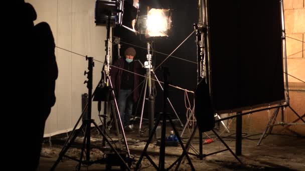 Lviv Ucrania Febrero 2021 Equipo Iluminación Estudio Antes Filmación — Vídeo de stock