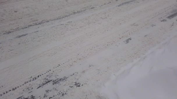 Δρόμος Για Χιονοθύελλα Αυτοκίνητα Οδηγούν Ένα Χιονισμένο Δρόμο — Αρχείο Βίντεο