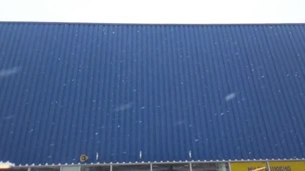Blizzard Tegen Een Blauwe Muur — Stockvideo