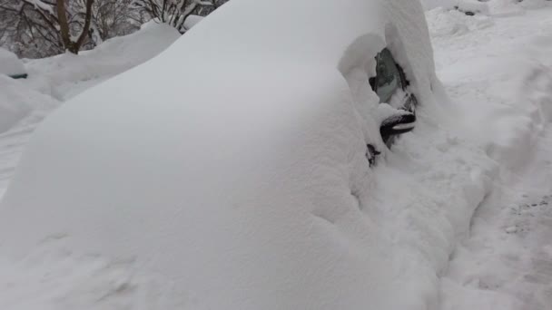 Auto Een Sneeuwstorm Schieten Winter — Stockvideo