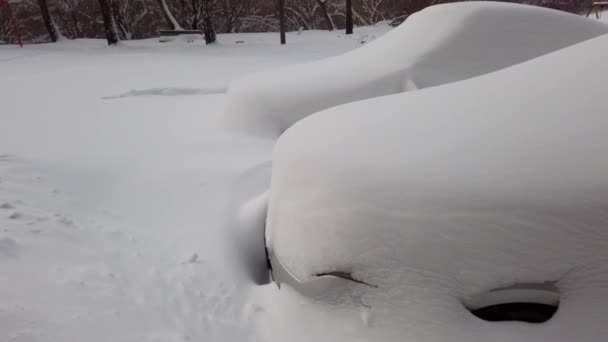 Bilen Efter Snöstorm Fotografering Vintern — Stockvideo