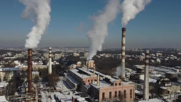 Letecký Pohled Dron Letící Nad Průmyslovou Továrnou Rostlinné Trubky — Stock video