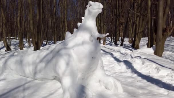 Dinosaurie Gjord Snö Skytte Parken — Stockvideo