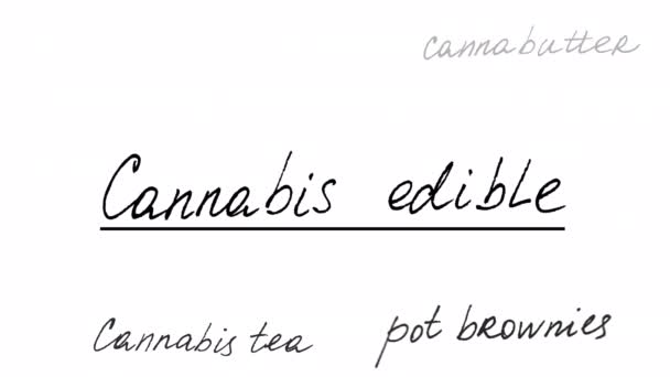 可食用的大麻 包括阿尔法频道大麻上的动画 透明背景上的黑色字体 你可以用任何你的背景 — 图库视频影像