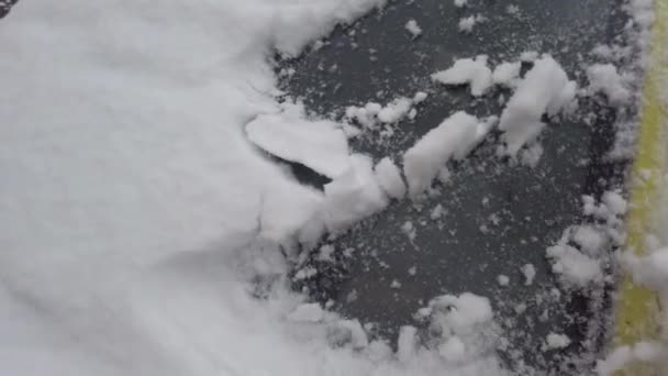 Limpieza Vidrio Coche Nieve — Vídeo de stock