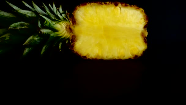 Falling Juicy Pieces Pineapple Black Background Slow Motion — Stockvideo