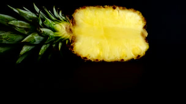 Falling Juicy Pieces Pineapple Black Background Slow Motion — Video Stock