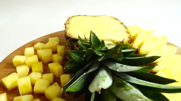 Pieces Pineapple Cutting Wooden Board — Video Stock