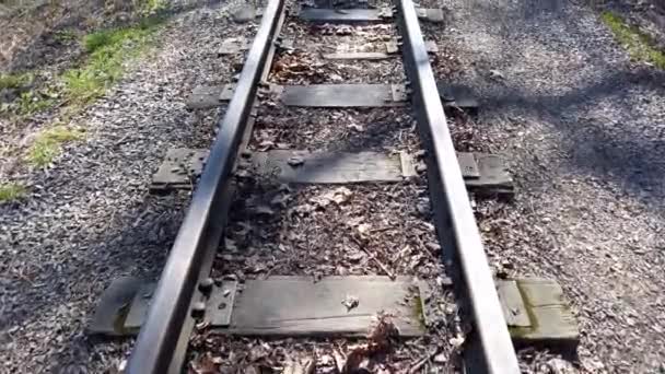 Schmalspurbahn Eisenbahnstraße Schienen Und Eisenbahnverbindung — Stockvideo
