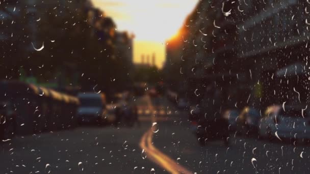 Calles Barcelona Durante Lluvia Vista Desde Ventana España — Vídeo de stock