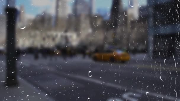 Carros Nova Iorque Durante Chuva Vista Janela — Vídeo de Stock