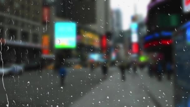 Time Square Nueva York Durante Lluvia Vista Desde Ventana — Vídeo de stock