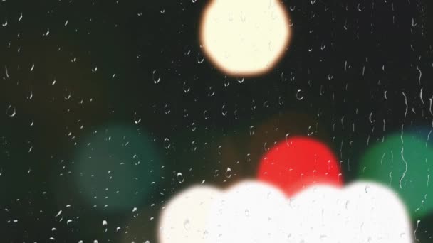 Světla Reflektorů Během Deště Pohled Okna — Stock video