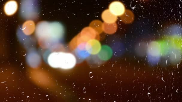 Luces Los Faros Del Coche Durante Lluvia Vista Desde Ventana — Vídeo de stock