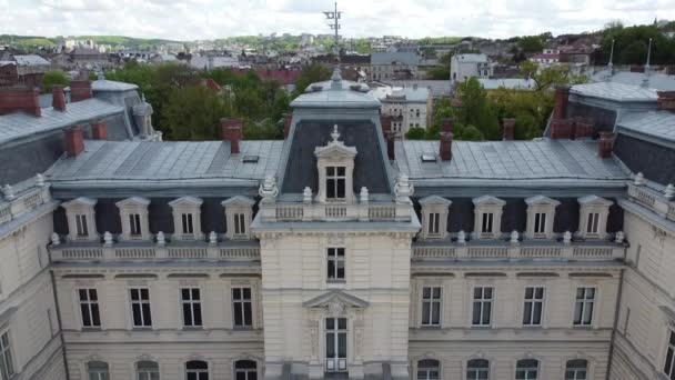 Vista Aérea Avión Tripulado Volando Sobre Antiguo Palacio — Vídeos de Stock