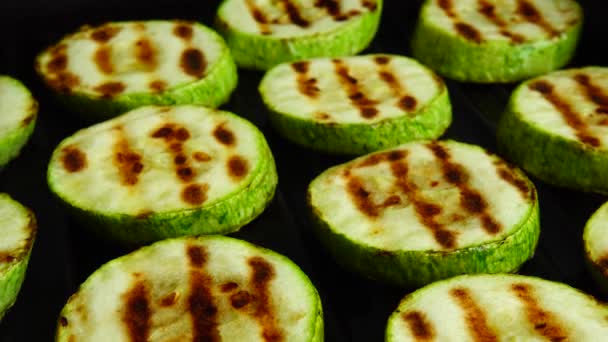 Fried Zucchini Slices Rotate Grill Pan — Stock Video