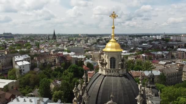 Veduta Aerea Drone Volo Sopra Cattedrale Cattolica San Giorgio Lviv — Video Stock