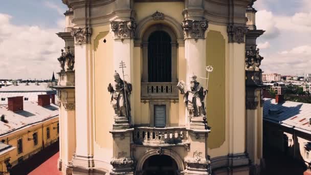 Vue Aérienne Drone Survolant Cathédrale Catholique Saint Georges Lviv Ukraine — Video