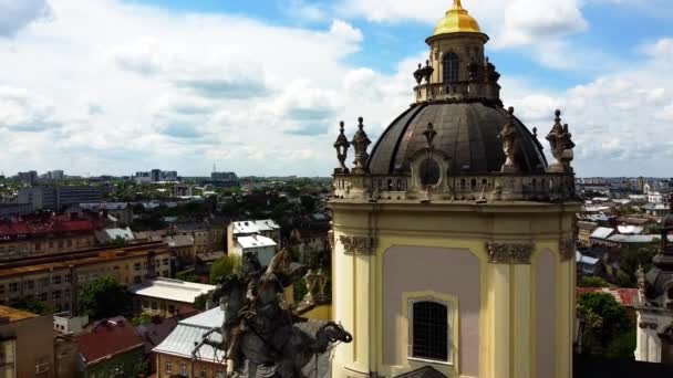 Vista Aérea Avión Tripulado Sobre Catedral Católica San Jorge Lviv — Vídeos de Stock