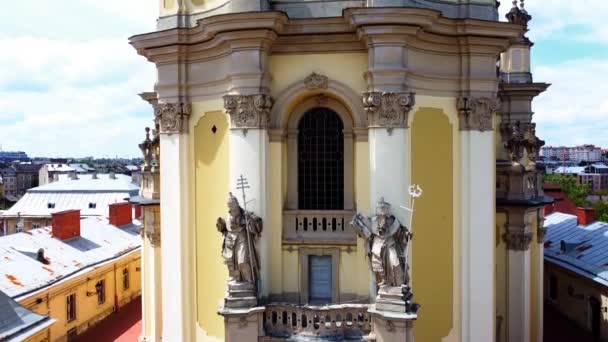 Aerial Drone View Flying Catholic Cathedral George Lviv Ukraine — Stock Video