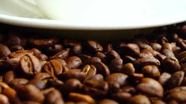 Taza Con Café Fondo Granos Café — Vídeos de Stock