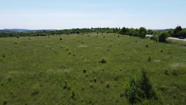 農村部の農業景観上の飛行の空中ドローンビュー — ストック動画