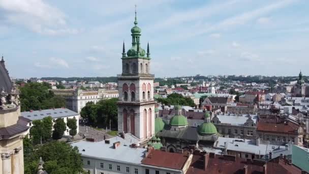 Aerial Drone View Flying Catholic Cathedral Dominican Church Lviv — Stock Video