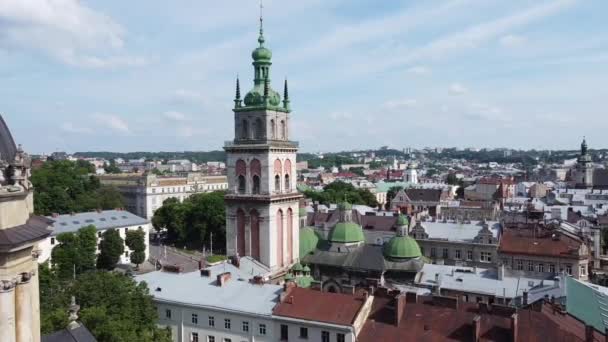 Luftaufnahme Eines Drohnenflugs Über Der Katholischen Kathedrale Dominikanische Kirche Lviv — Stockvideo
