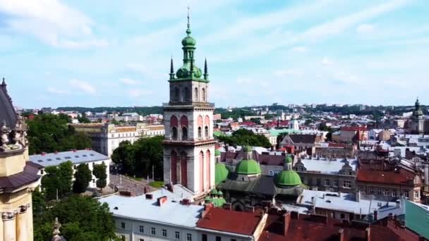 Vista Aérea Drone Sobrevoando Catedral Católica Igreja Dominicana Lviv — Vídeo de Stock