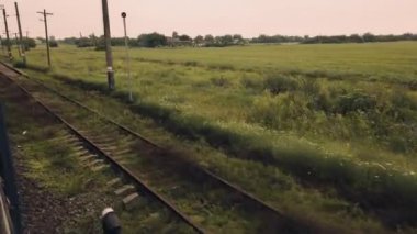 Kırsal alan. Tarım alanları. Ukrayna. Tren vagonundan ateş ediyorlar. Korkuluklar ve uykucular. Güç hatları.