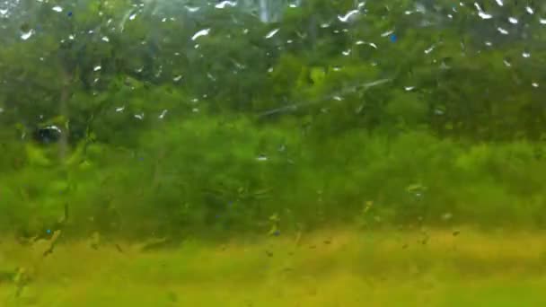 Kırsal Bir Araziyi Demiryolu Vagonunun Islak Camından Vurmak Pencerenin Dışına — Stok video