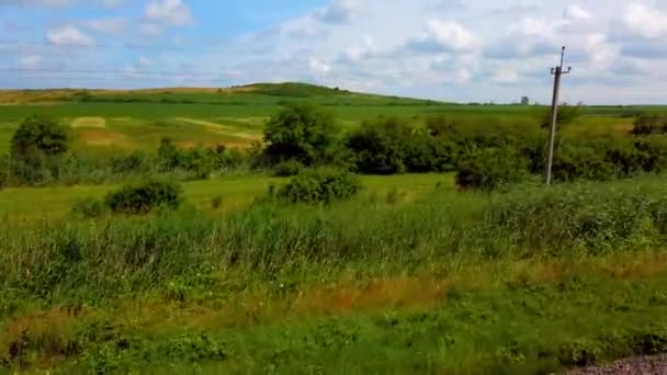 Linhas Eléctricas Paisagem Rural Campos Agrícolas Ucrânia — Vídeo de Stock