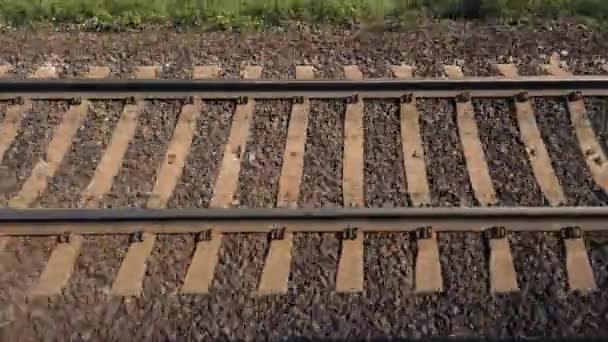 Spoorweg Rails Dwarsliggers — Stockvideo