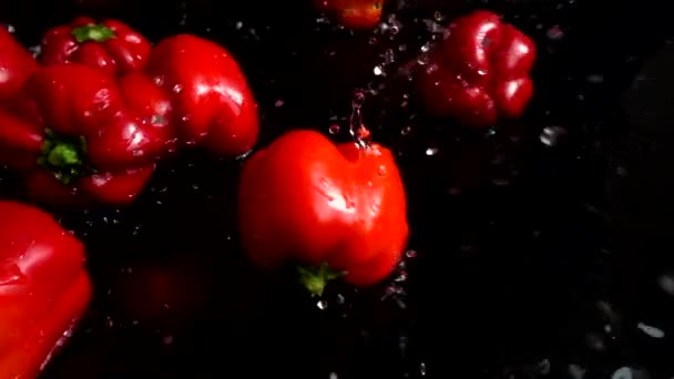 Los Pimientos Dulces Cayendo Agua Movimiento Lento — Vídeos de Stock