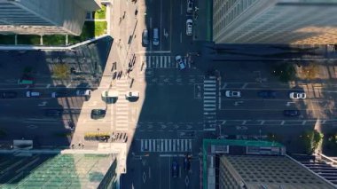 Toronto, Ontario, Kanada 'da yoğun kavşakların, çatıların, gökdelenlerin havadan görüntüsü.