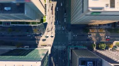 Toronto, Ontario, Kanada 'da yoğun kavşakların, çatıların, gökdelenlerin havadan görüntüsü.