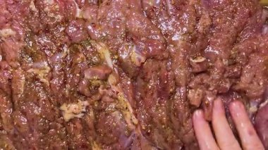 Hindi butunu ruloya hazırlıyorum. Baharat karışımını ve sebze yağını etin üzerine elle dağıtın..