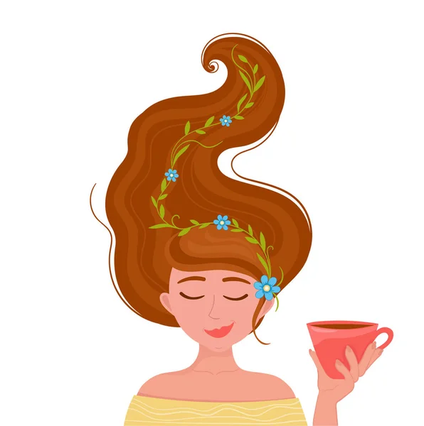 Vector Illustration Girl Cup Tea Time Relax Break Rest — Stock Vector