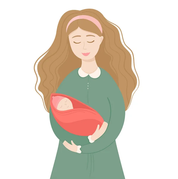 Mujer Ilustración Vectorial Con Recién Nacido Mano Nueva Vida Maternidad — Vector de stock