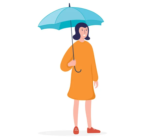 Vector Illustration Woman Umbrella Flat Style — Stock Vector