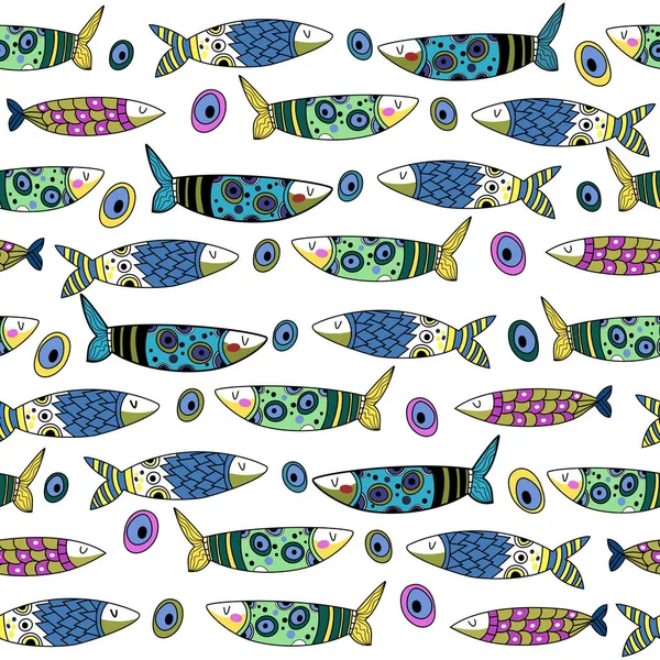 물고기의 윤기없는 무늬와 귀엽고 귀여운 물고기의 모습을 섬세하게 것이다 덮개를 — 스톡 벡터