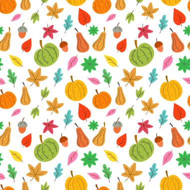 Vektör illüstrasyonu, beyaz yalıtılmış arka planda, pürüzsüz, düz desenli sonbahar sebzeleri