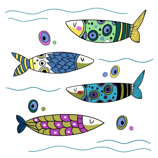 Εικονογράφηση Διάνυσμα Που Χαριτωμένο Καρτούν Επίπεδη Ψάρια Έννοια Ενυδρείου — Διανυσματικό Αρχείο