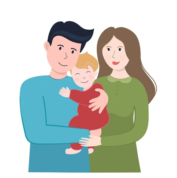 Vektor Illustration Familientag. Mutter und Vater mit ihrem Sohn im Arm — Stockvektor