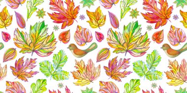 Kusursuz desenli suluboya izole arkaplanda sonbahar deseni bırakır.