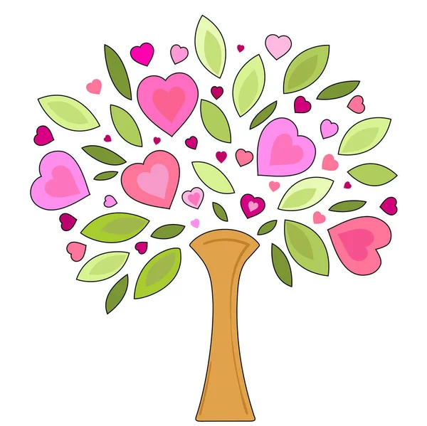 Vector illustration cartoon love tree with hearts. — Stock Vector