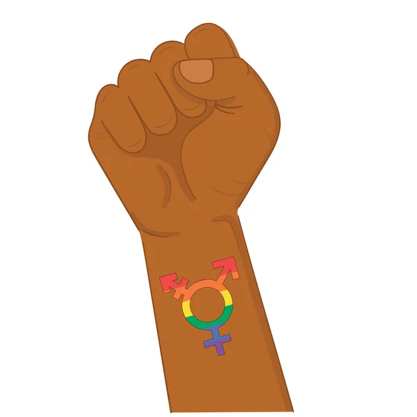 ЛГБТ. Плоска ілюстрація ЛГБТ векторної піктограми для Інтернету. Символ веселки-трансгендера. Чоловік чорна рука з гбт татуйо . — стоковий вектор